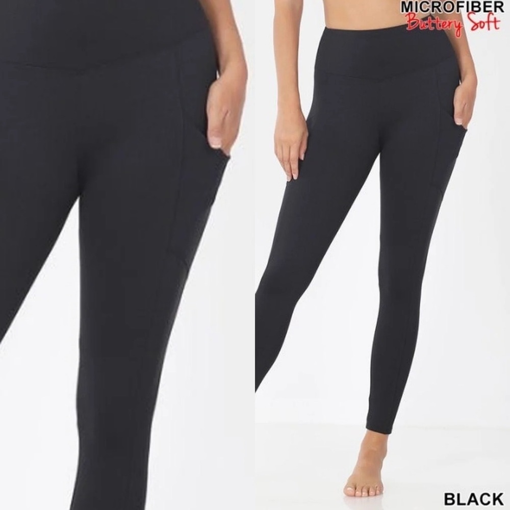 Microfiber Buttery Black Leggings with Pockets SZ L